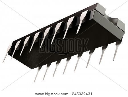 Integrated circuit or logic micro chip and new technologies on isolated. Computer parts artificial intelligence component of llinear voltage regulators. Bottom view. 3d rendering 16 order regulator