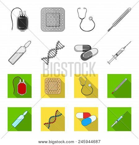 Human Dna And Other Equipment.medicine Set Collection Icons In Monochrome, Flat Style Vector Symbol 