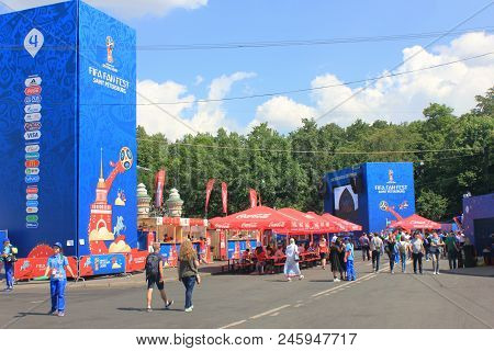 St. Petersburg, Russia - June 18, 2018: Football Fans At Fifa World Cup Russia 2018 Fan Fest. Footba
