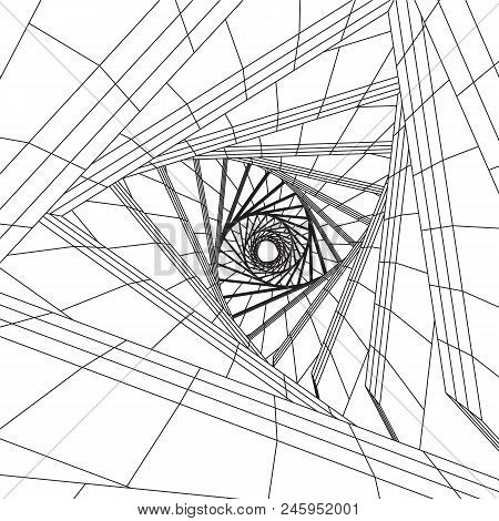 Futuristic Tunnel Of Wireframe Low Poly Mesh Construction. Futuristic Background, Business Concept. 