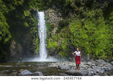 Batad, Philippines - May 02 : Girl From Ifugao Minority Near A Waterfall In Batad The Philippines On