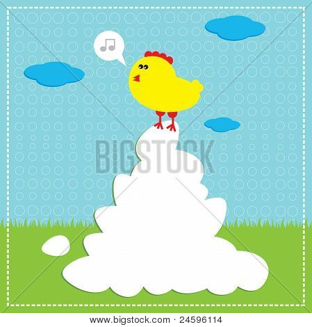 Pollo de cantar en los huevos.
