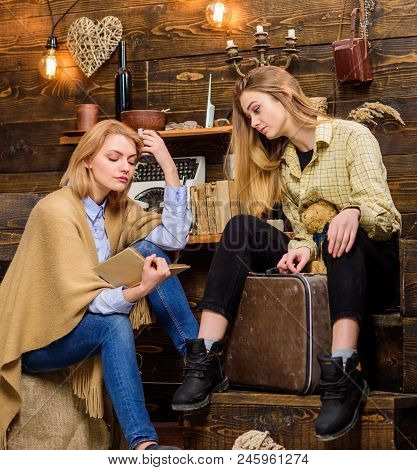 Mother Reading To Child. Woman With Concentrated Face Absorbed By Interesting Book. Teenage Girl Spe