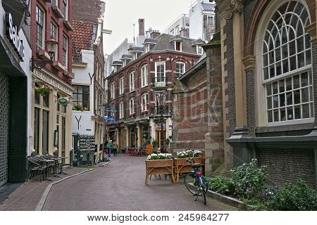 Amsterdam, Netherlands - June 25, 2017: View Of The Old Historical Buildings In Center Of Amsterdam 
