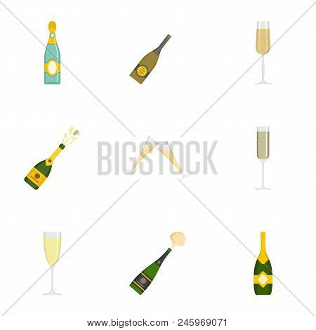 Champagne Icons Set. Cartoon Set Of 9 Champagne Vector Icons For Web Isolated On White Background