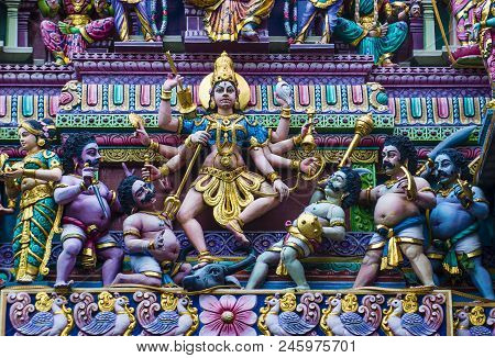 Singapore - Feb 24 : Statues In Sri Veeramakaliamman Temple In Little India, Singapore On February 2
