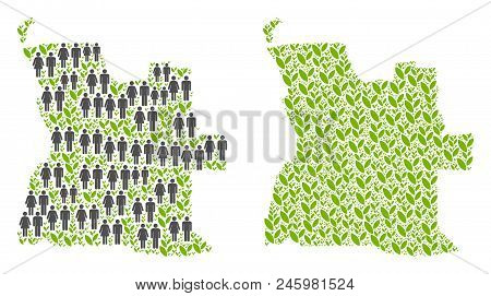 People Population And Eco Angola Map. Vector Composition Of Angola Map Made Of Scattered People And 