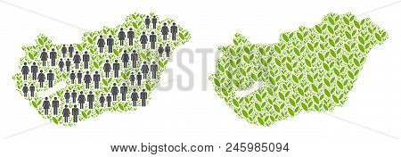 People Population And Ecology Hungary Map. Vector Abstraction Of Hungary Map Composed Of Randomized 