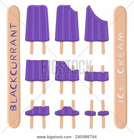 Vector Illustration Logo For Natural Blackcurrant Ice Cream On Stick. Ice Cream Pattern Consisting O