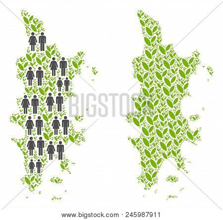 People Population And Flora Phuket Map. Vector Pattern Of Phuket Map Organized Of Randomized People 