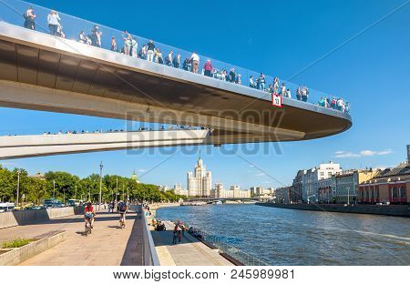 Moscow - June 16, 2018: Floating Bridge In Zaryadye Park Near Red Square In Moscow, Russia. Zaryadye