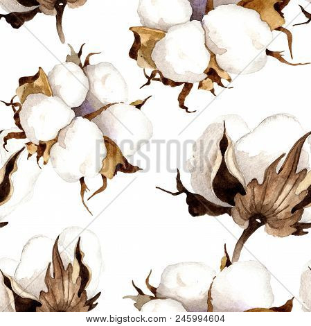 Soft Cotton. Floral Botanical Flower. Seamless Background Pattern. Fabric Wallpaper Print Texture. A