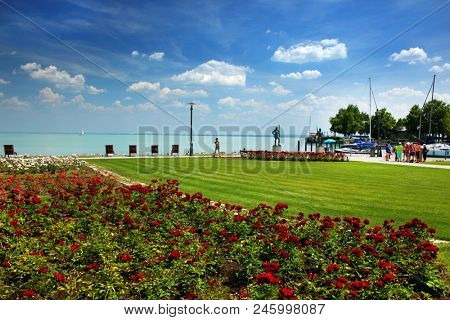 BALATONFURED, HUNGARY - JUNE 02 2018: Yachts in the harbour of Baltonfured, Hungary, Europe