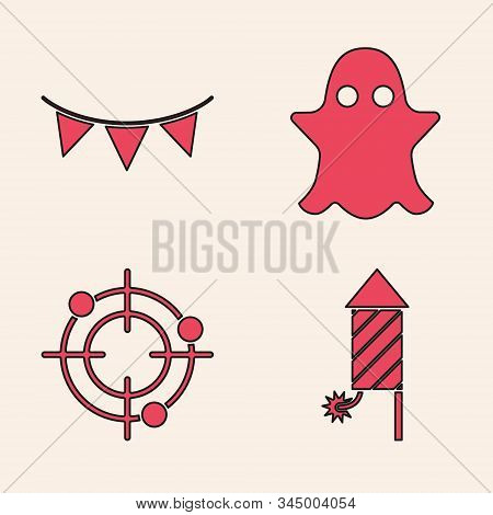 Set Firework Rocket, Carnival Garland With Flags, Ghost And Target Sport For Shooting Competition Ic