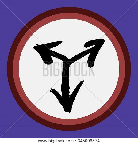 A Separate Isolated Black Arrow Drawn By Hand. Multi-directional Arrows On A White Circle. Direction