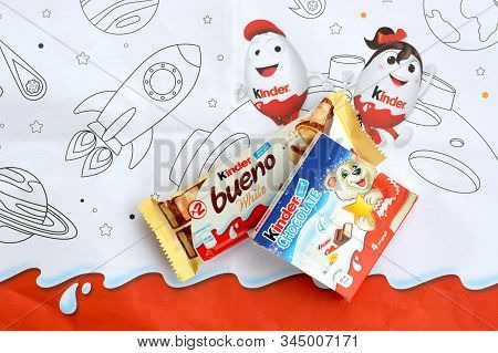 Kinder Chocolate Small Box For Kids And Bueno White Chocolate Bar Made By Ferrero Spa. Kinder Is A C