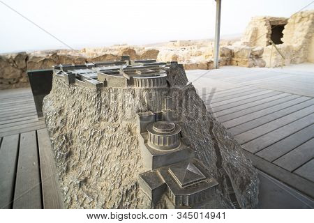 A Miniature Model Of The Summer Palace Of King Herod In Zelot Fortress Masada, Israel. View Of Model