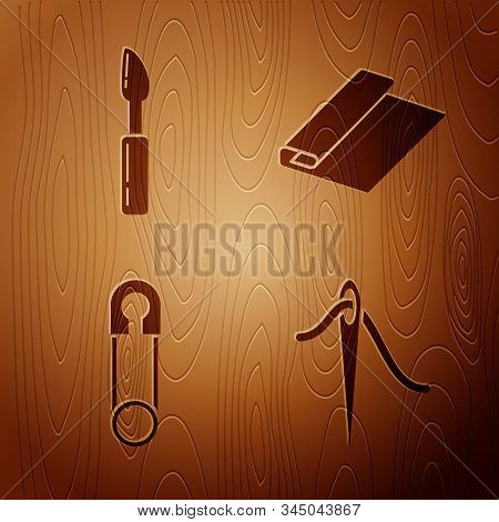 Set Needle For Sewing With Thread, Cutter Tool, Classic Closed Steel Safety Pin And Textile Fabric R