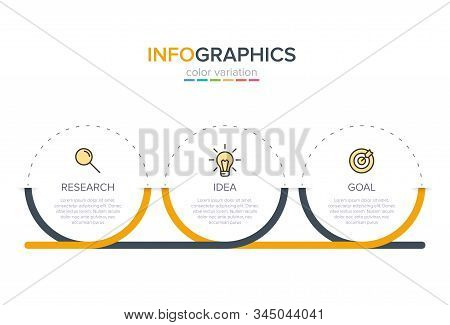 Concept Of Arrow Business Model With 3 Successive Steps. Three Colorful Design Elements. Timeline De