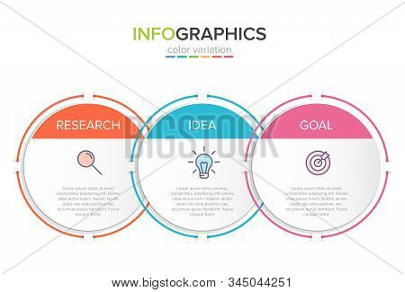 Concept Of Arrow Business Model With 3 Successive Steps. Three Colorful Design Elements. Timeline De