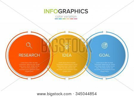 Concept Of Arrow Business Model With 3 Successive Steps. Three Colorful Design Elements. Timeline De