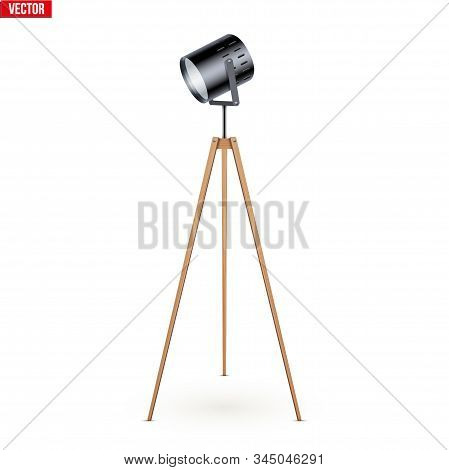 Decorative Spotlight Floor Lamp Tripod Original Sample Model With Solid Wood Legs. For Loft, Living 