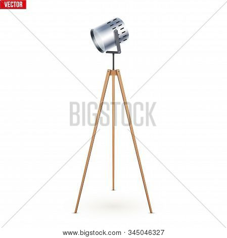 Decorative Spotlight Floor Lamp Tripod Original Sample Model With Solid Wood Legs. For Loft, Living 