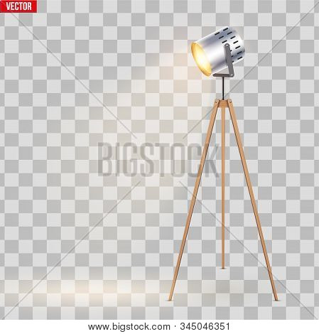Decorative Spotlight Floor Lamp Tripod Original Sample Model With Solid Wood Legs. Switch On. Loft, 