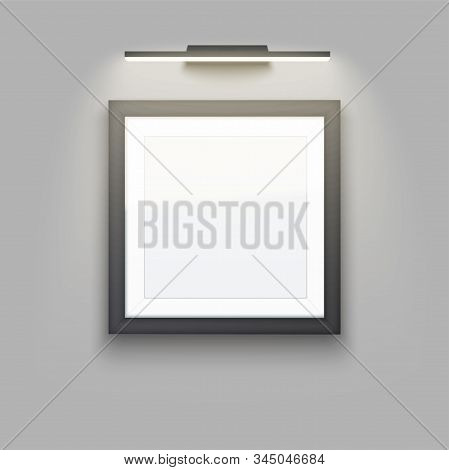 Sample Picture Square Frame With Led Light. Gallery Interior Element Mockup With Backlight. Black Fr