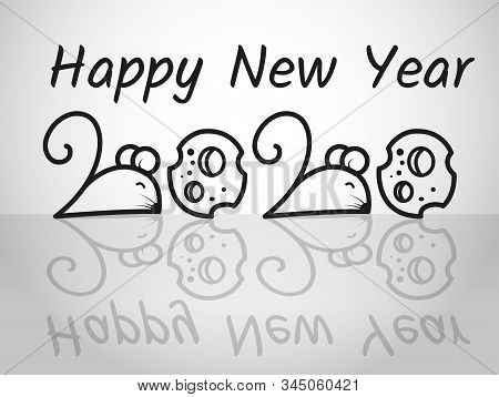 Happy New Year 2020, The Mouse In Number 2 And The Cheese In Number 0.vector