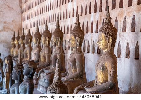 Laos, Old Buddha Image In Wat Sisaket Popular Place To Visit In Vientiane City And Landmark, Old Bud