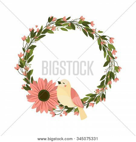 Vector Floral Frame On White Background. Wreath With Leaves And Flowers. Bright Colorful Spring.