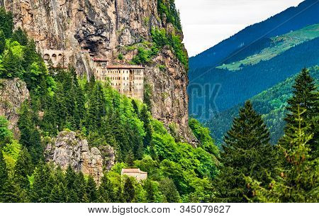 View Of Sumela Monastery At Mela Mountain In Turkey