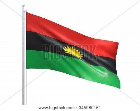 Biafra Flag Waving On White Background, Close Up, Isolated. 3d Render