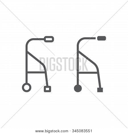 Walkers Line And Glyph Icon, Medical And Equipment, Walking Sticks For Seniors Sign, Vector Graphics