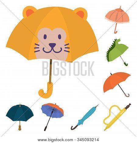 Vector Illustration Of Umbrella And Rain Logo. Set Of Umbrella And Weather Stock Symbol For Web.