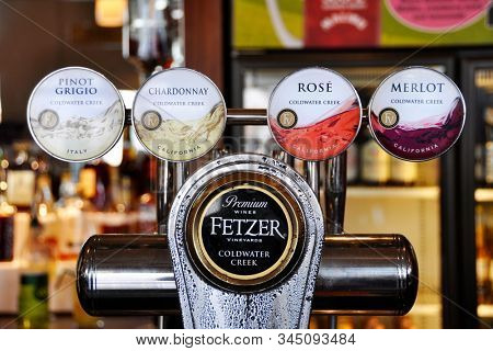 BRIGHTON, UK - CIRCA AUGUST 2010: Fetzer wine on tap in a pub.