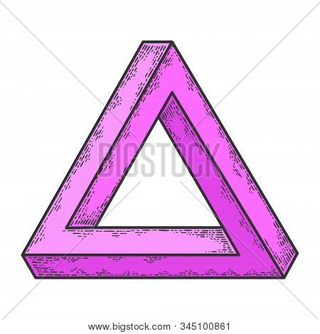 Penrose Impossible Tribar Triangle Sketch Engraving Vector Illustration. T-shirt Apparel Print Desig