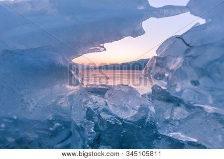 Ice Cubes In The Ice Lake In Winter Of Korea, Dumulmeori, Yangpyeong, South Korea.