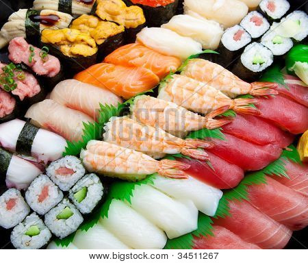 Sushi dispuesta diagonalmente