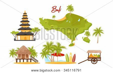Bali Symbols Vector Set. Famous And Favorite Tourist Destination