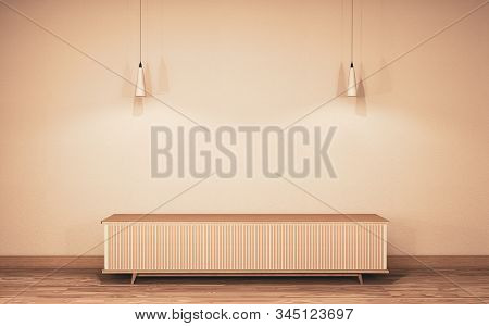 Chinese Style Room Wooden Interior With Wooden Floor On Wall Empty. 3D Rendering