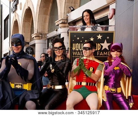 LOS ANGELES - JAN 9:  Batman, Catwoman, Robin, Riddler at the Burt Ward Star Ceremony on the Hollywood Walk of Fame on JANUARY 9, 2020 in Los Angeles, CA