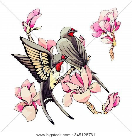 Collection Design Hand Drawn, Watercolor Floral, Botanic In Vintage Style On Isolated Background. Ve