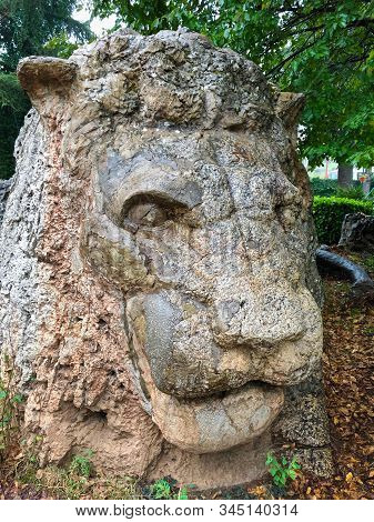 Famous Stone Lion In La Prairie Park In Ifrane, Morocco