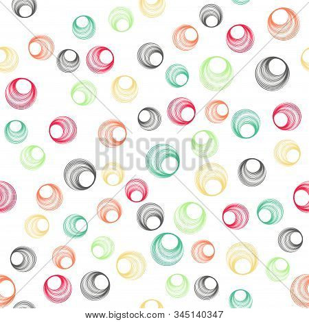 Modern Red Green Circle Rings Textile Print. Round Shape Geometric Elements Vector Seamless Pattern.