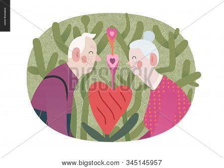 Elderly Couple In Love - Valentines Day Graphics. Modern Flat Vector Concept Illustration -an Old He