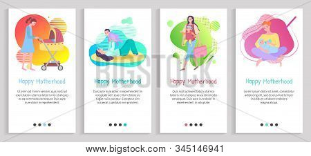 Happy Motherhood Vector, Mommy Feeding Kiddo With Organic Food, Mom Playing With Child Holding On Ha