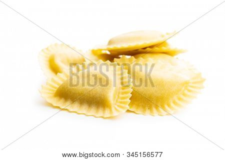Italian stuffed pasta. Panzerotti pasta isolated on white background.