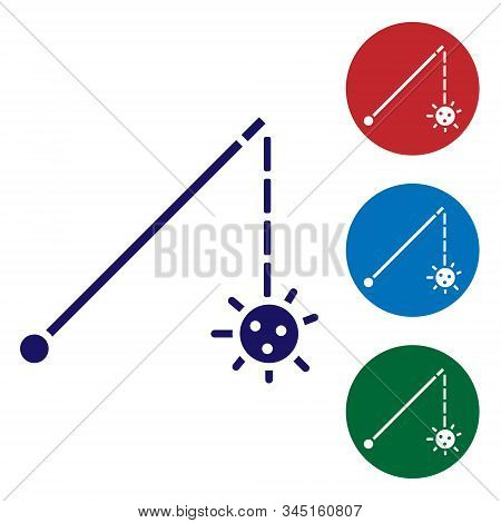 Blue Medieval Chained Mace Ball Icon Isolated On White Background. Medieval Weapon. Set Color Icons 